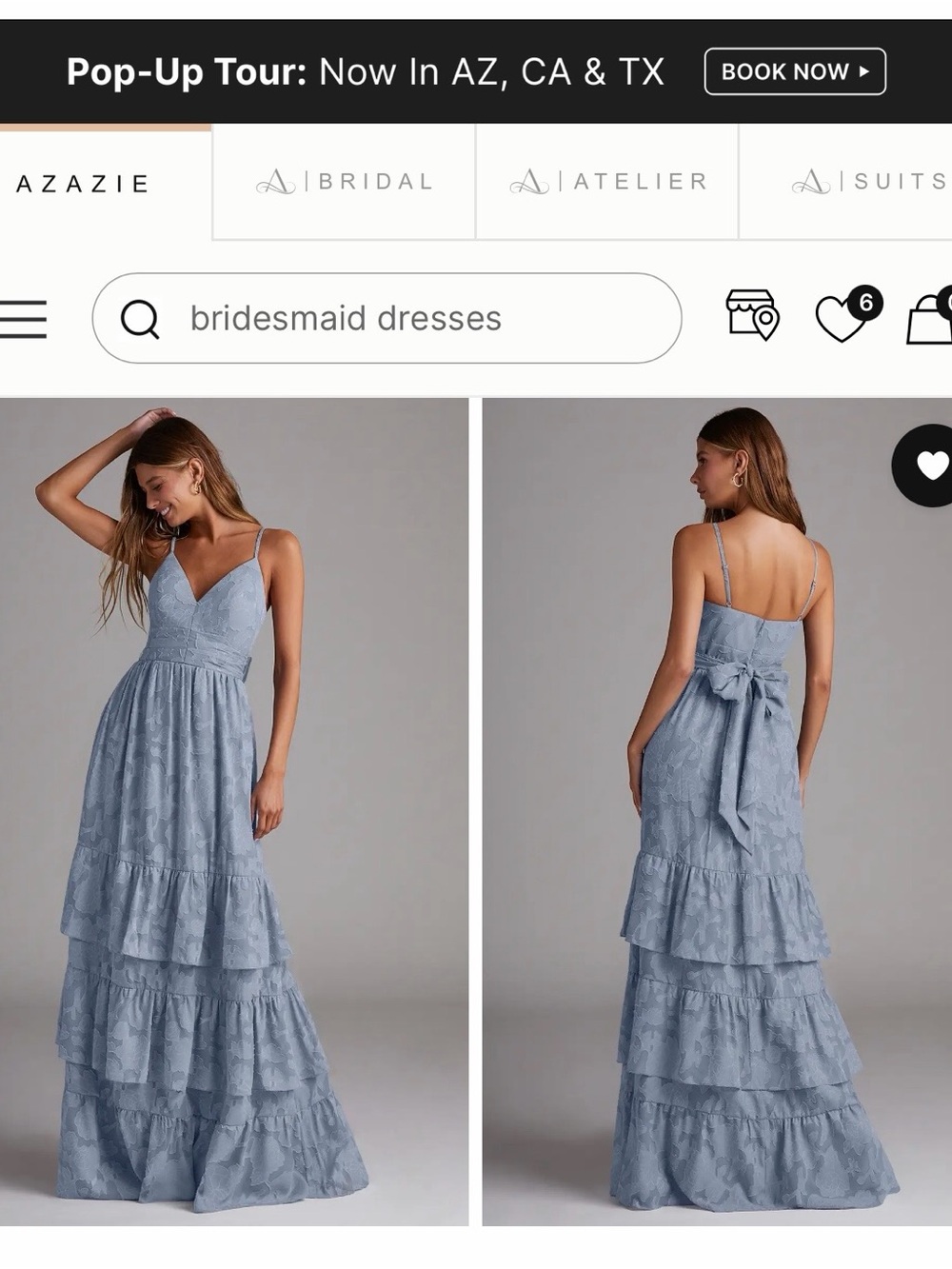 Azazie Light Blue Lace Tiered Maxi Dress